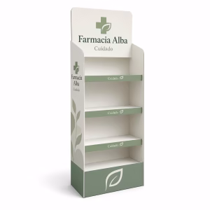 Mockup de expositor de suelo para catálogo de productos de impresión.