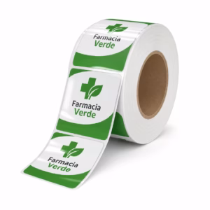 Mockup de etiqueta bobina polipropileno para catálogo de productos de impresión.