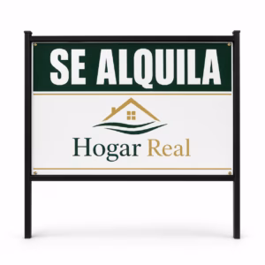 Mockup de cartel inmobiliario se alquila para catálogo de productos de impresión.