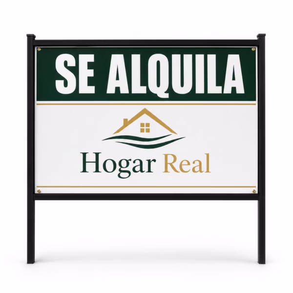 Mockup de cartel inmobiliario se alquila para catálogo de productos de impresión.