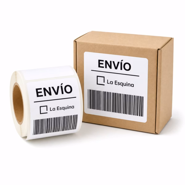 Mockup de etiqueta para envíos y logística para catálogo de productos de impresión.