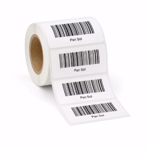 Mockup de etiqueta con código de barras para catálogo de productos de impresión.