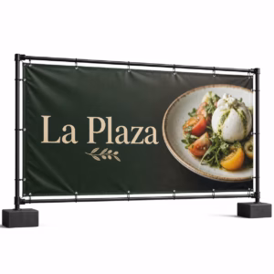 Mockup de lona para vallas y fachadas para catálogo de productos de impresión.