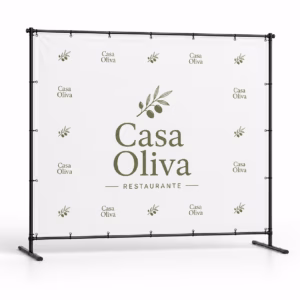 Mockup de photocall de lona para catálogo de productos de impresión.