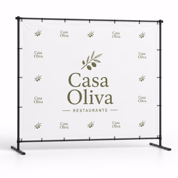 Mockup de photocall de lona para catálogo de productos de impresión.
