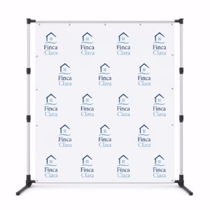 Mockup de photocall telescopico para catálogo de productos de impresión.