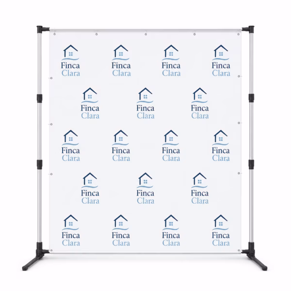 Mockup de photocall telescopico para catálogo de productos de impresión.