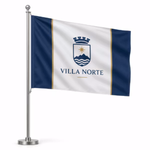 Mockup de bandera institucional para catálogo de productos de impresión.