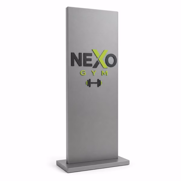 Mockup de totem no luminoso para catálogo de productos de impresión.