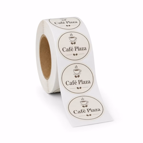 Mockup de pegatinas en bobina para catálogo de productos de impresión.