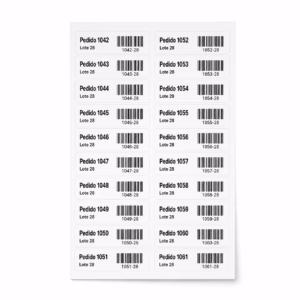 Mockup de etiquetas con datos variables para catálogo de productos de impresión.