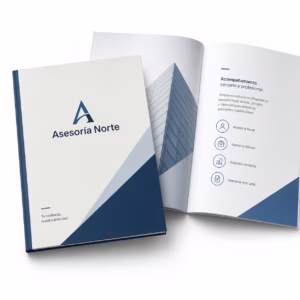 Mockup de folletos corporativos y dosieres para catálogo de productos de impresión.