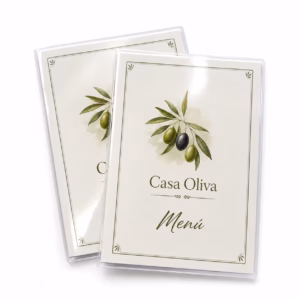 Mockup de menus plastificados para catálogo de productos de impresión.