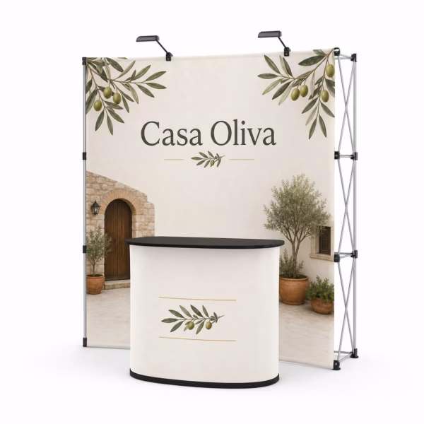 Mockup de stand portatil reutilizable para catálogo de productos de impresión.