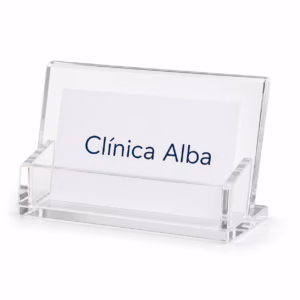 Mockup de expositor de metacrilato para catálogo de productos de impresión.