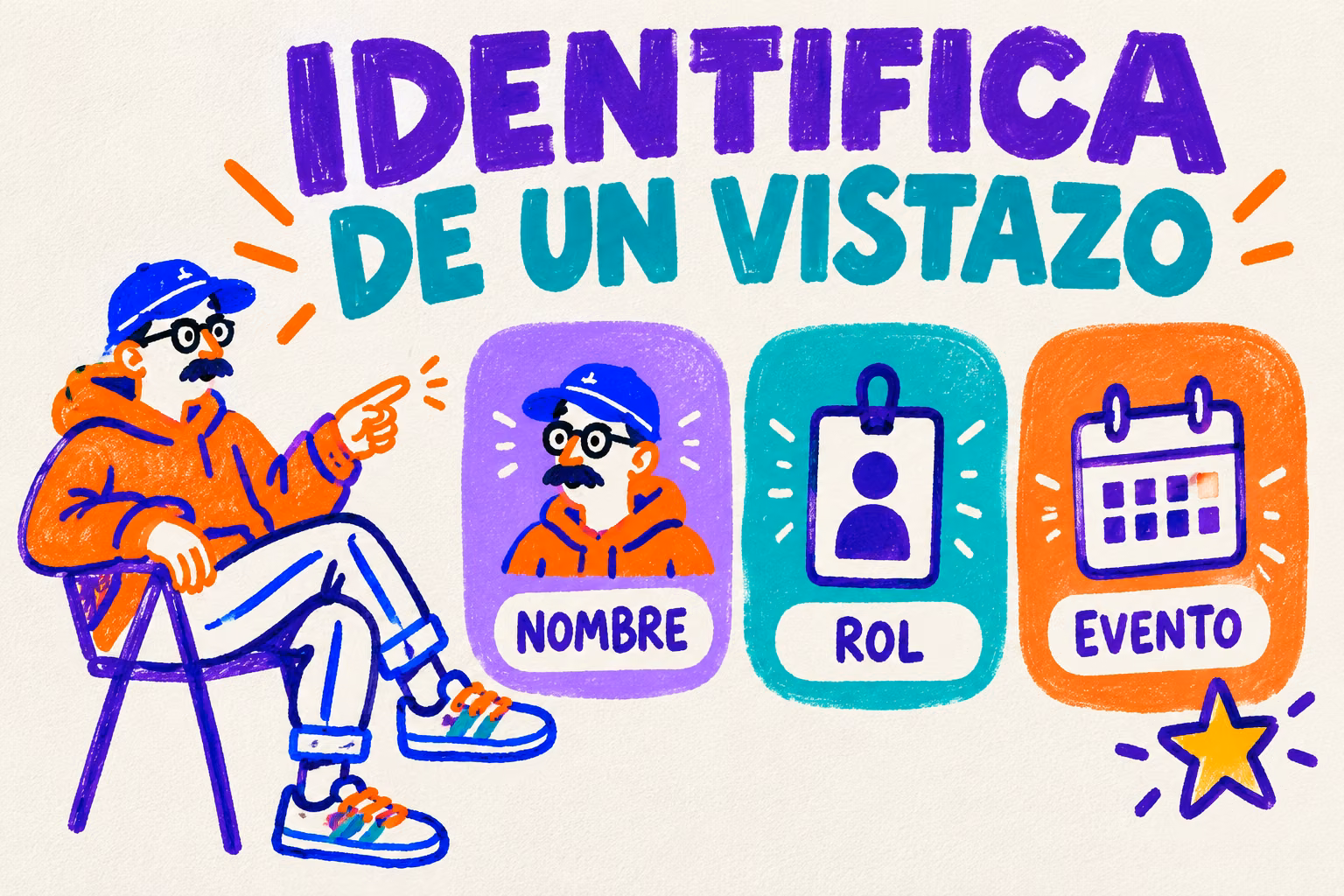 Infografía de acreditación: nombre, rol y evento