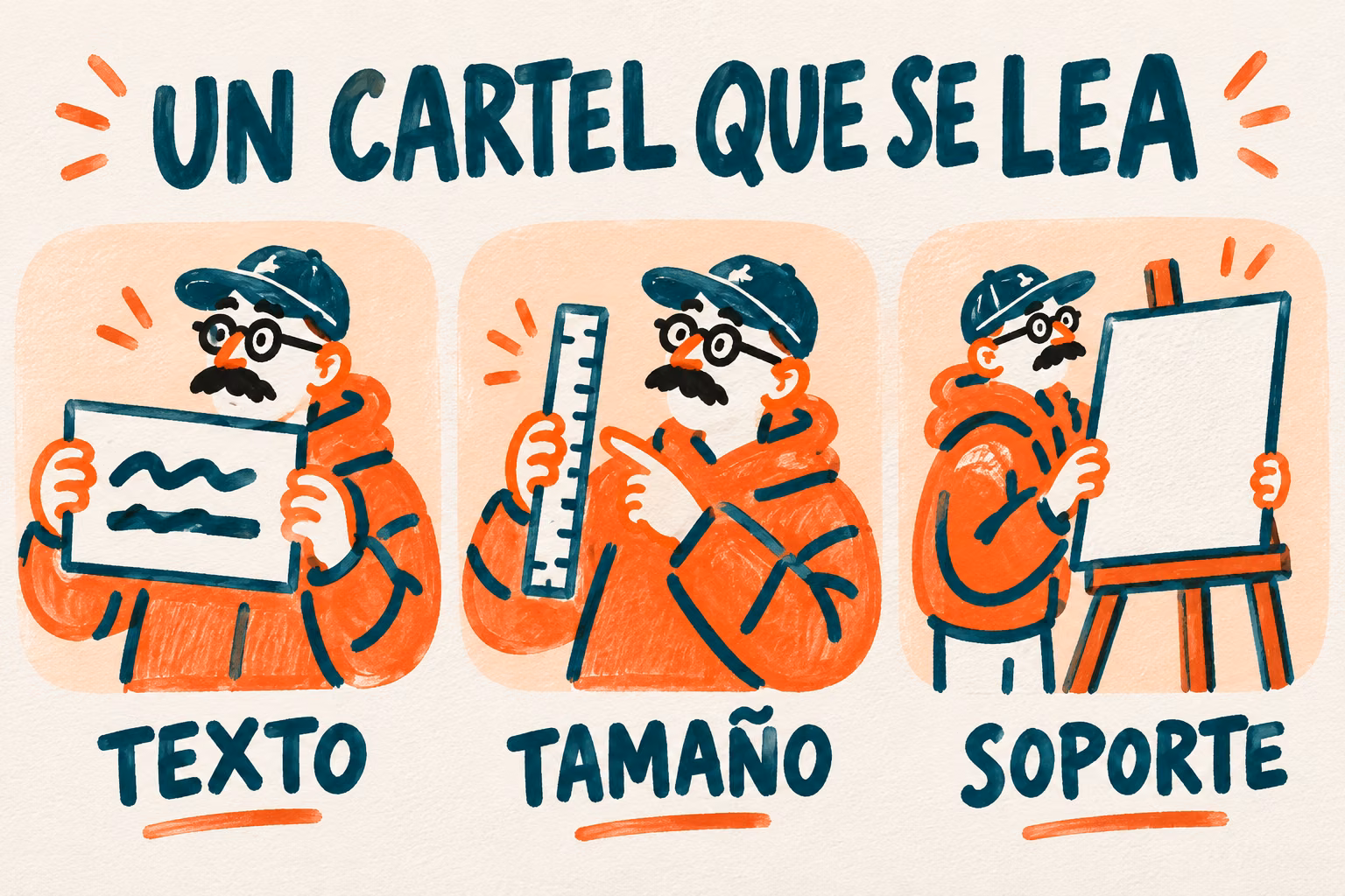 Infografía de texto, tamaño y soporte para un cartel de bienvenida