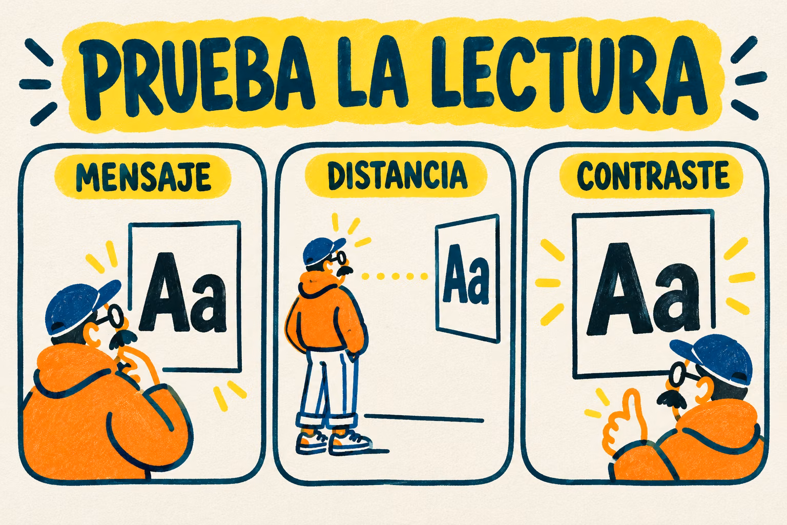 Infografía de mensaje, distancia y contraste para carteles