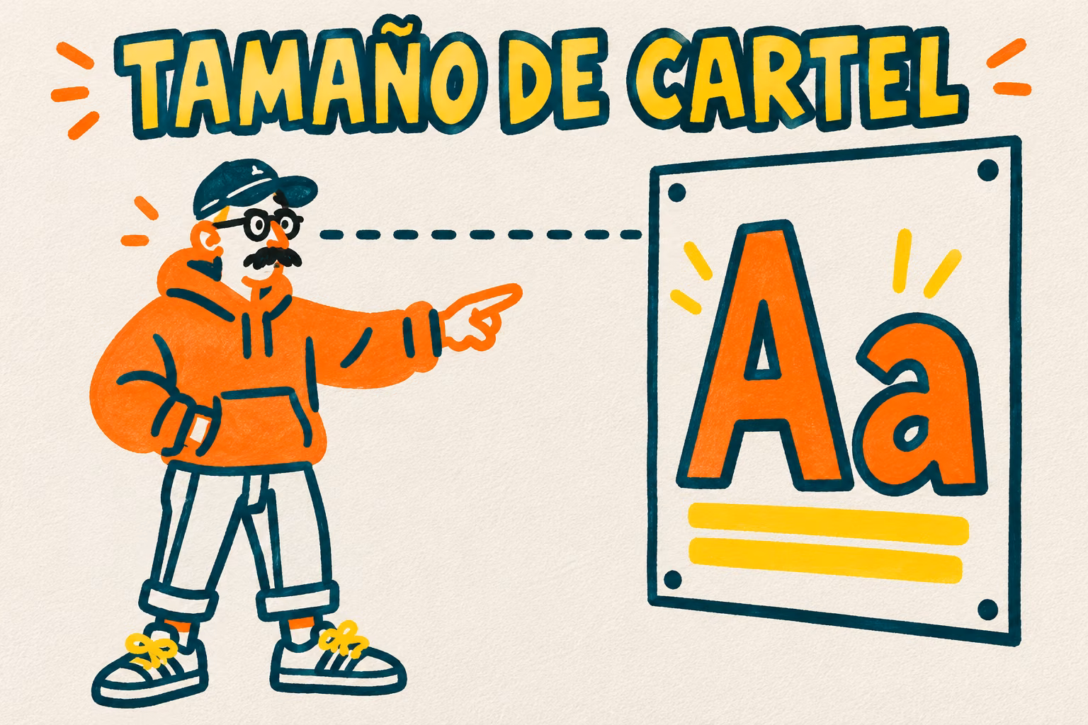 Creativo ilustrado comprobando la lectura de un cartel en una pared
