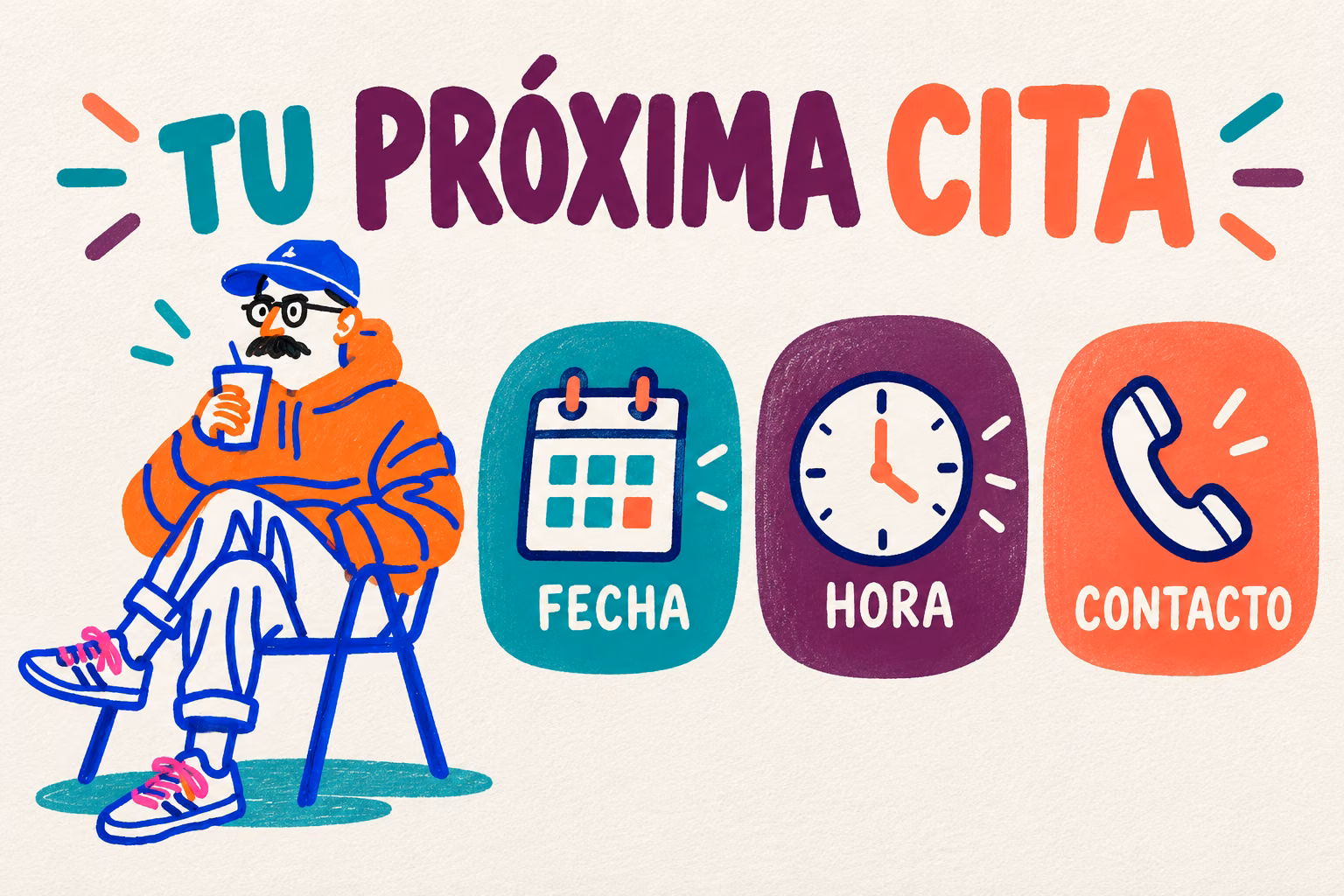 Infografía de tarjeta de cita: fecha, hora y contacto