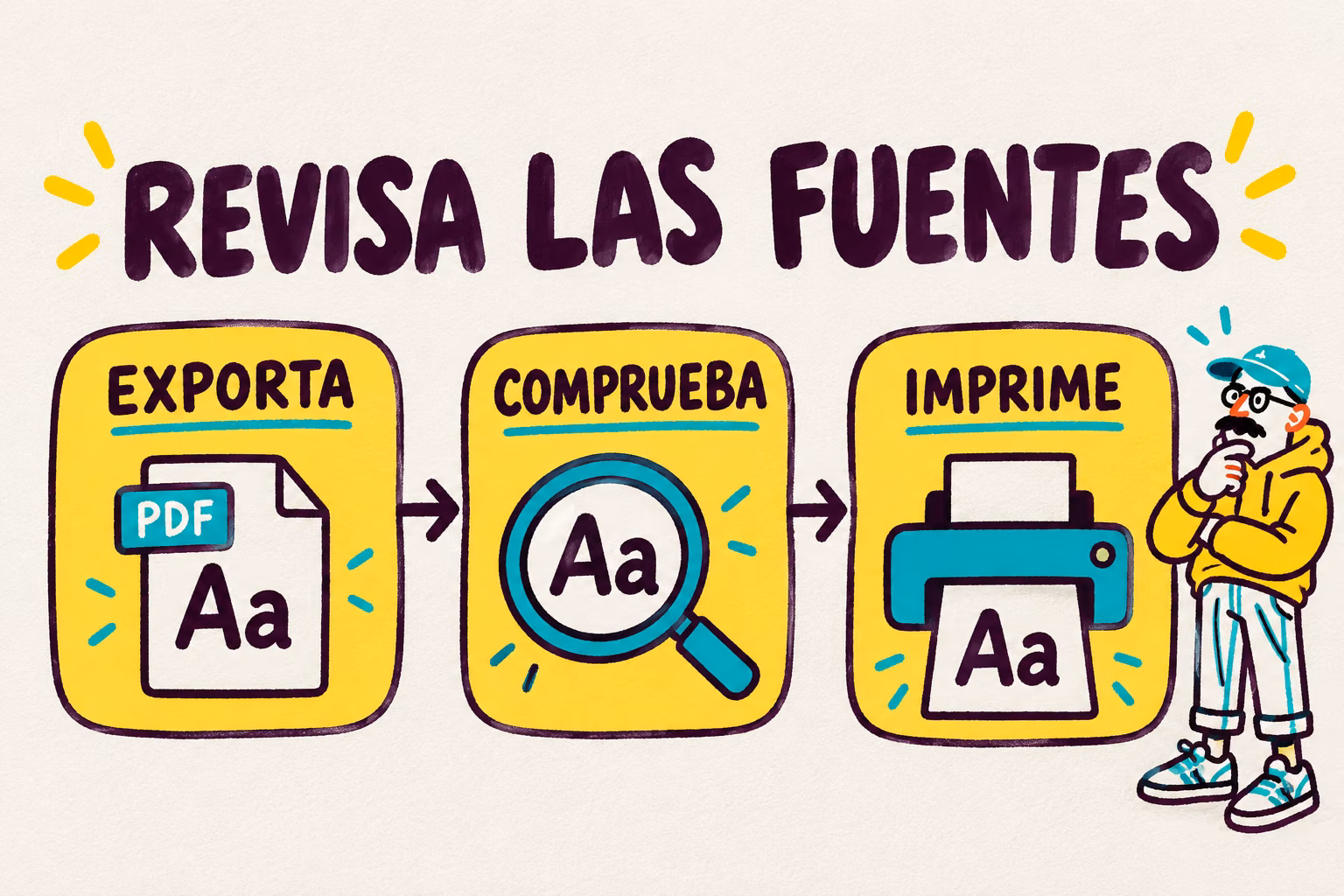 Infografía de exportación, comprobación de fuentes e impresión
