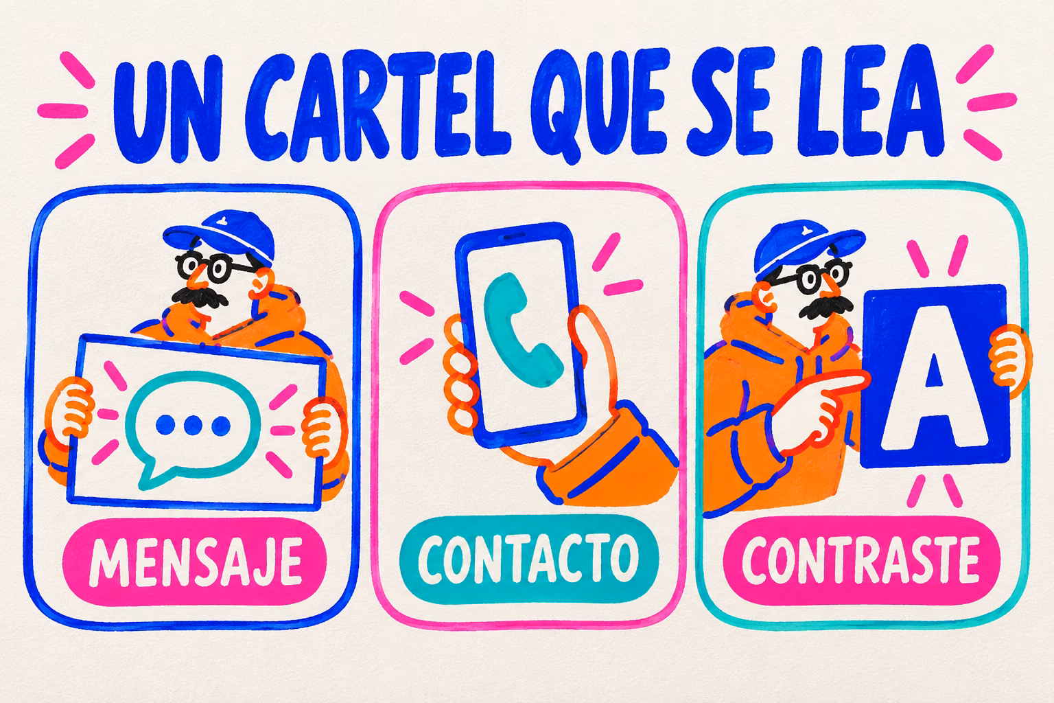 Infografía de cartel inmobiliario: mensaje, contacto y contraste