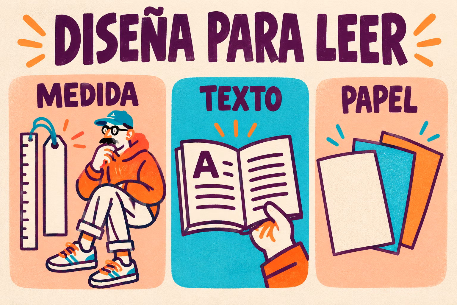 Infografía ilustrada para diseñar marcapáginas: medida, texto y papel