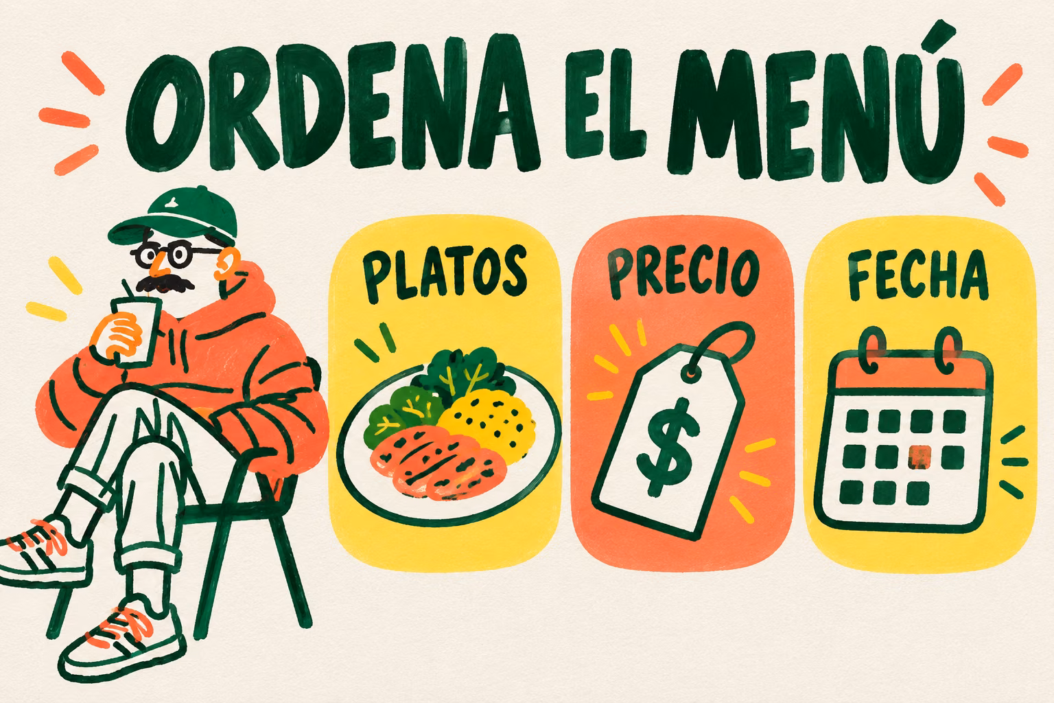 Infografía de menú del día: platos, precio y fecha