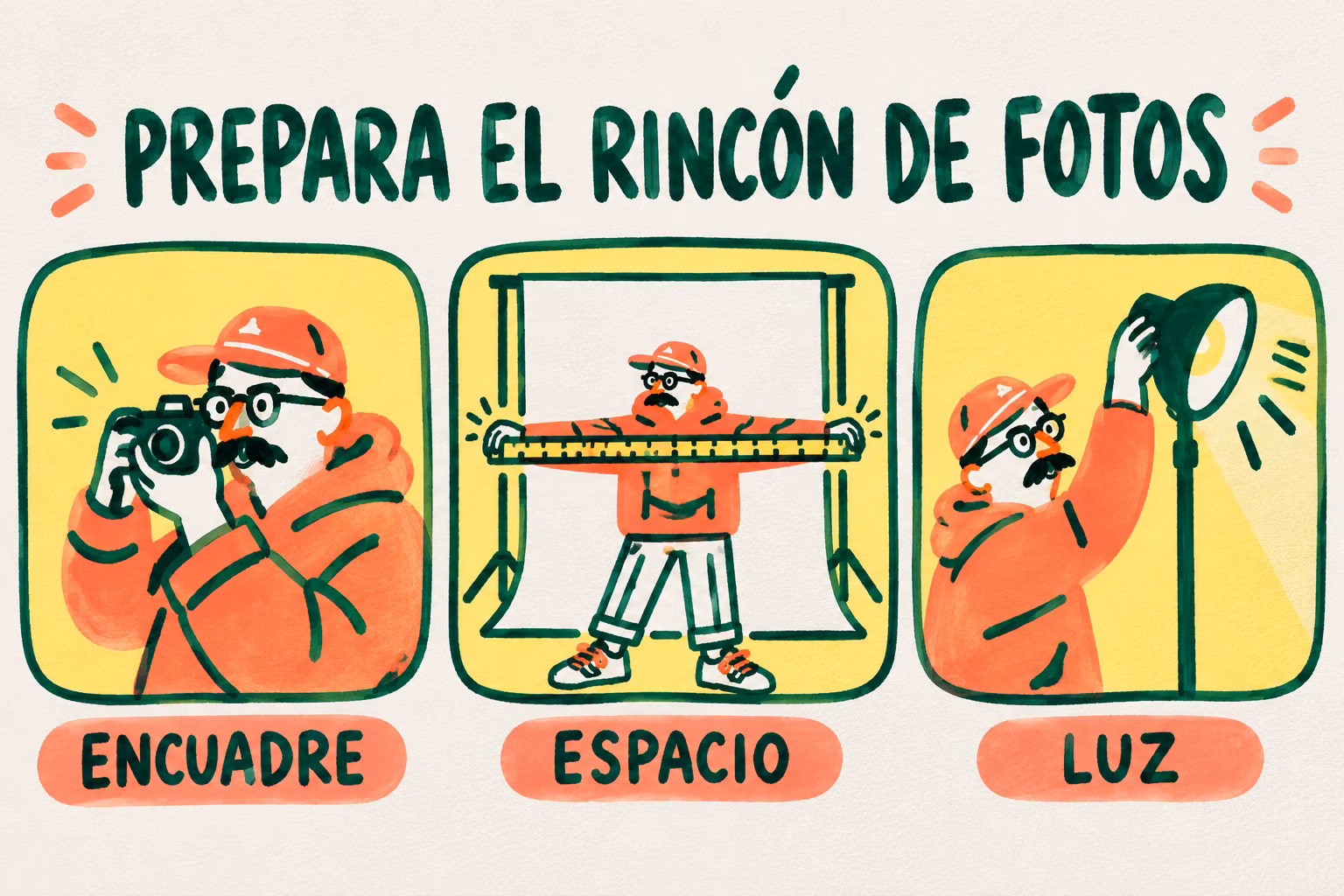 Infografía para preparar el rincón de fotos: encuadre, espacio y luz