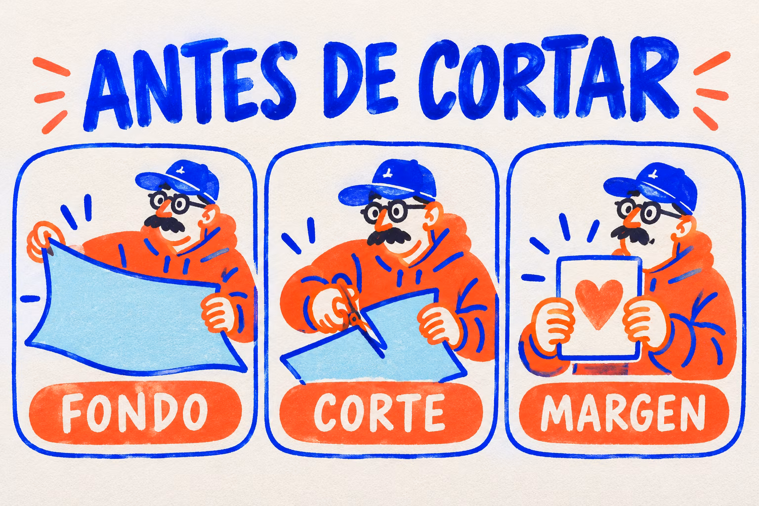 Infografía del fondo, el corte y el margen antes de imprimir