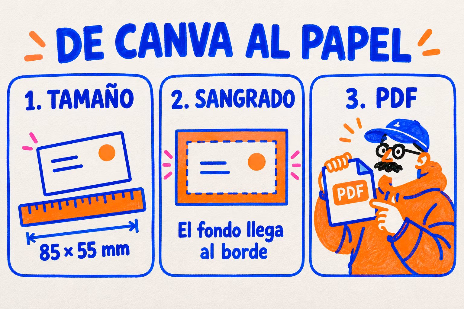 De Canva al papel: tamaño de 85 × 55 mm, sangrado y PDF para impresión